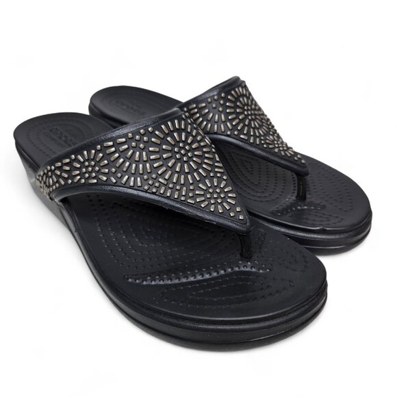 Crocs Monterey Diamante Thong Sandals Women's Mosaic Strap Everyday Casual 9 - Picture 1 of 9